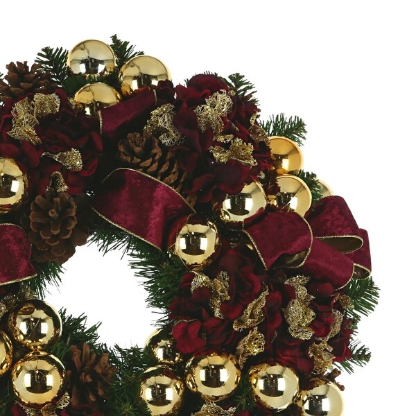 Hydrangea and Ornament Christmas Holiday Wreath