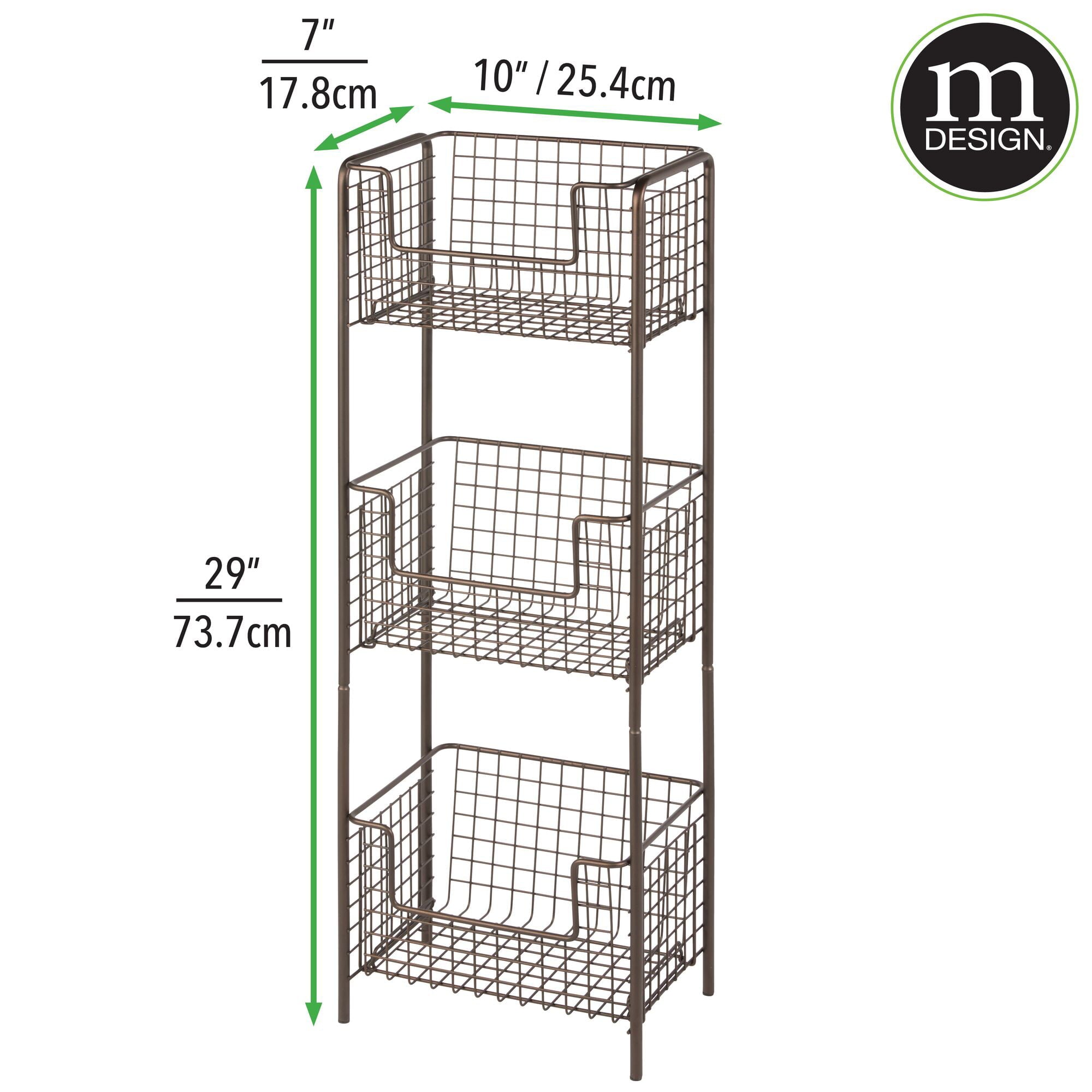 mDesign Steel Freestanding Storage Organizer Tower Rack Basket Shelf， Metal 3-Tier Furniture Unit for Master/Guest Bathroom， Powder Room - Holds Bath Towels， Soap - Concerto Collection - Bronze