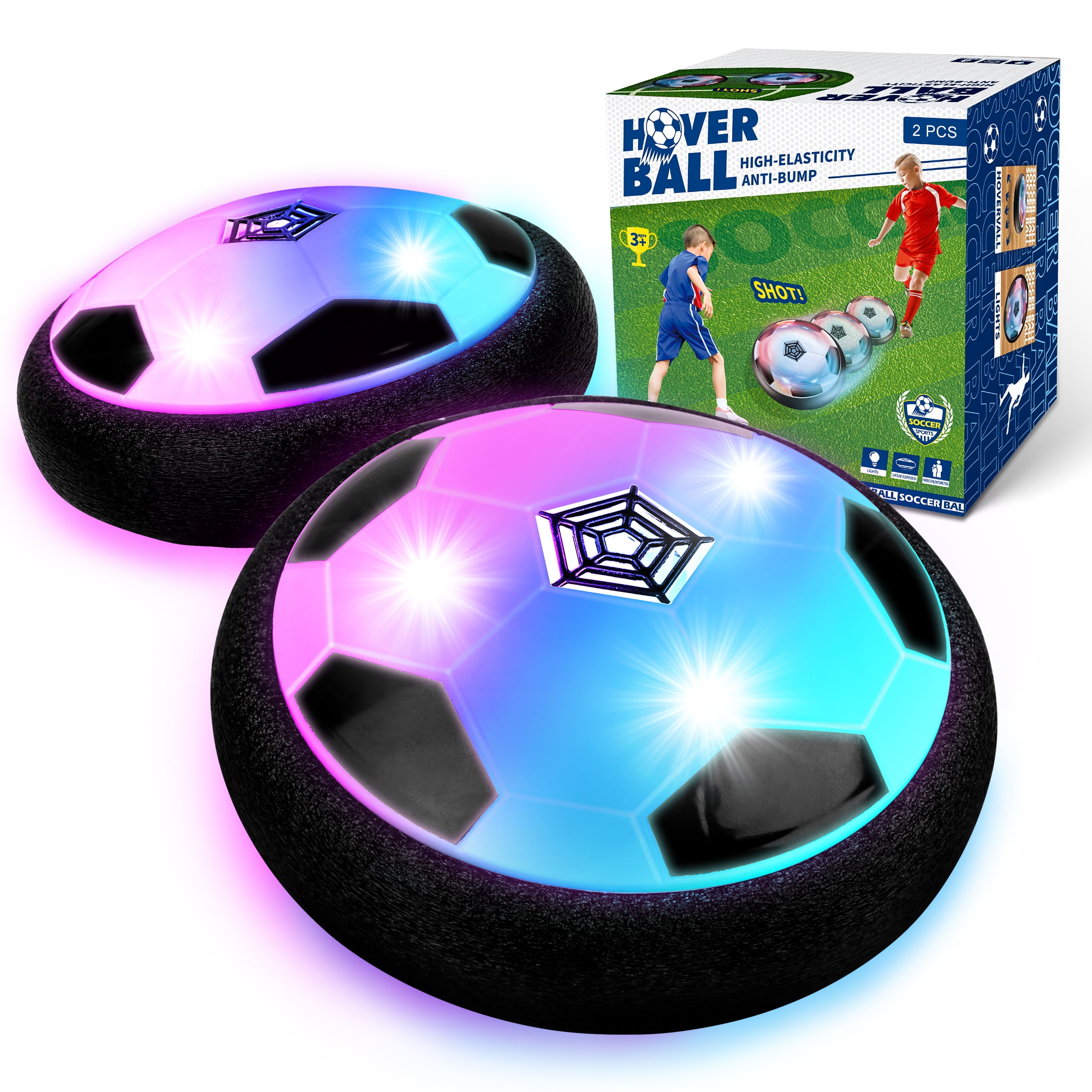 Beefunni Hover Soccer Ball Toys for Boys and Girls，2 LED Light Soccer Balls with Foam Bumper Christmas Birthday Gifts for Age 3-8 Year Old Kids