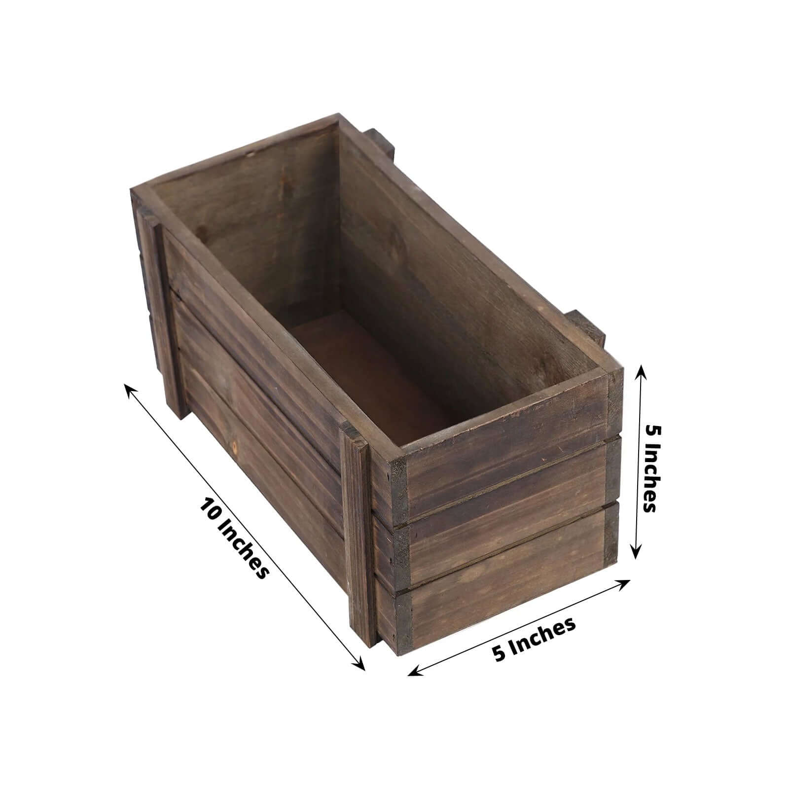 Pack of 2 Smoked Brown Rustic Natural Wood Planter Box Set With Removable Plastic Liners 10