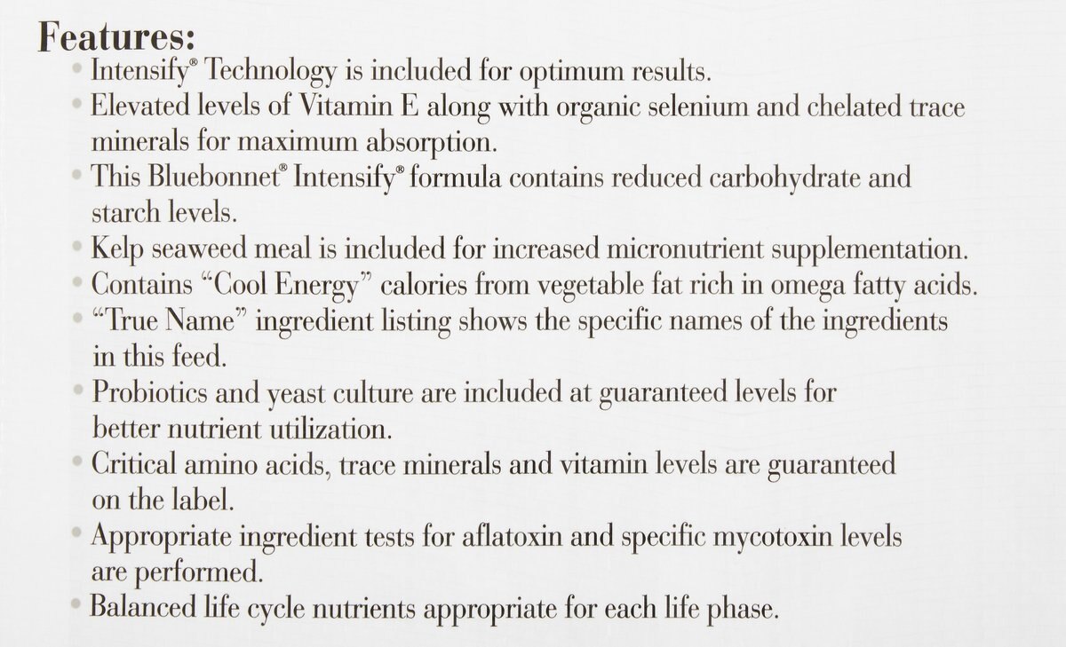 Bluebonnet Feeds Intensify Omega Force High Protein， Low Starch Horse Feed