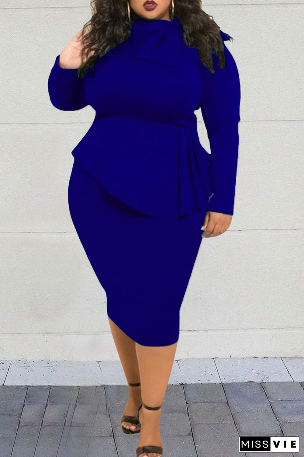 Casual Solid Patchwork O Neck Long Sleeve Plus Size Dresses