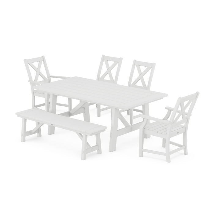 Polywood Braxton 6-Piece Rustic Farmhouse Dining Set With Trestle Legs PWS1071-1