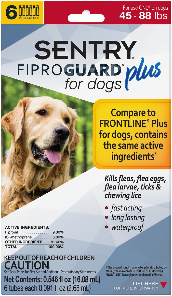 Sentry Fiproguard Plus Squeeze-On Dog Flea and Tick Treatment， 45 - 88lbs