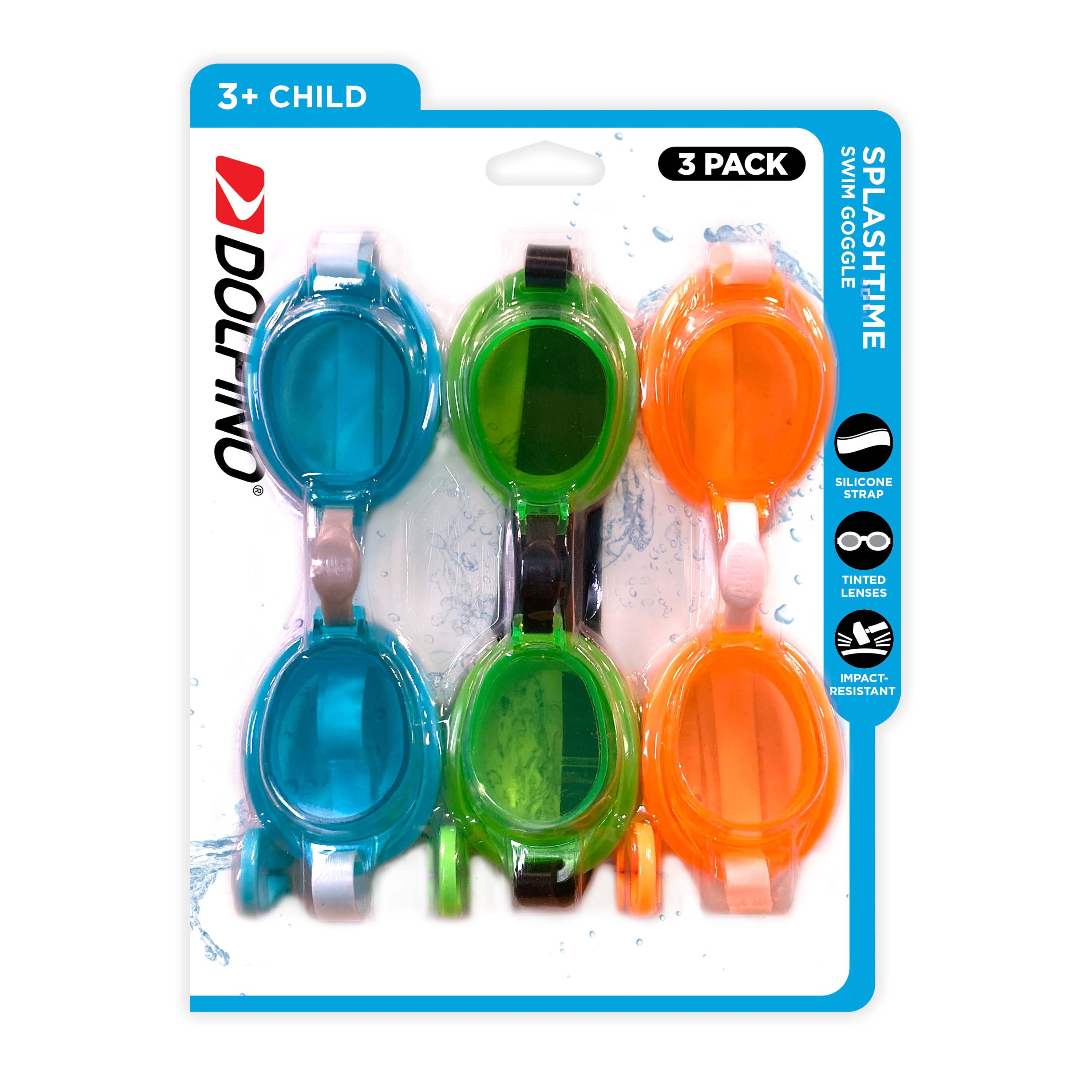 Dolfino Splash Time Child Goggles, 3 Pairs of Goggles Included