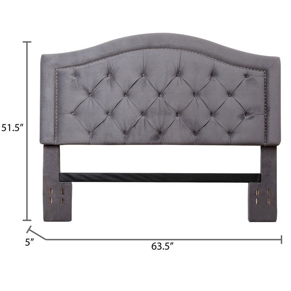 Abbyson Hillsdale Tufted Nailhead Trim Grey Velvet Headboard - - 9834041