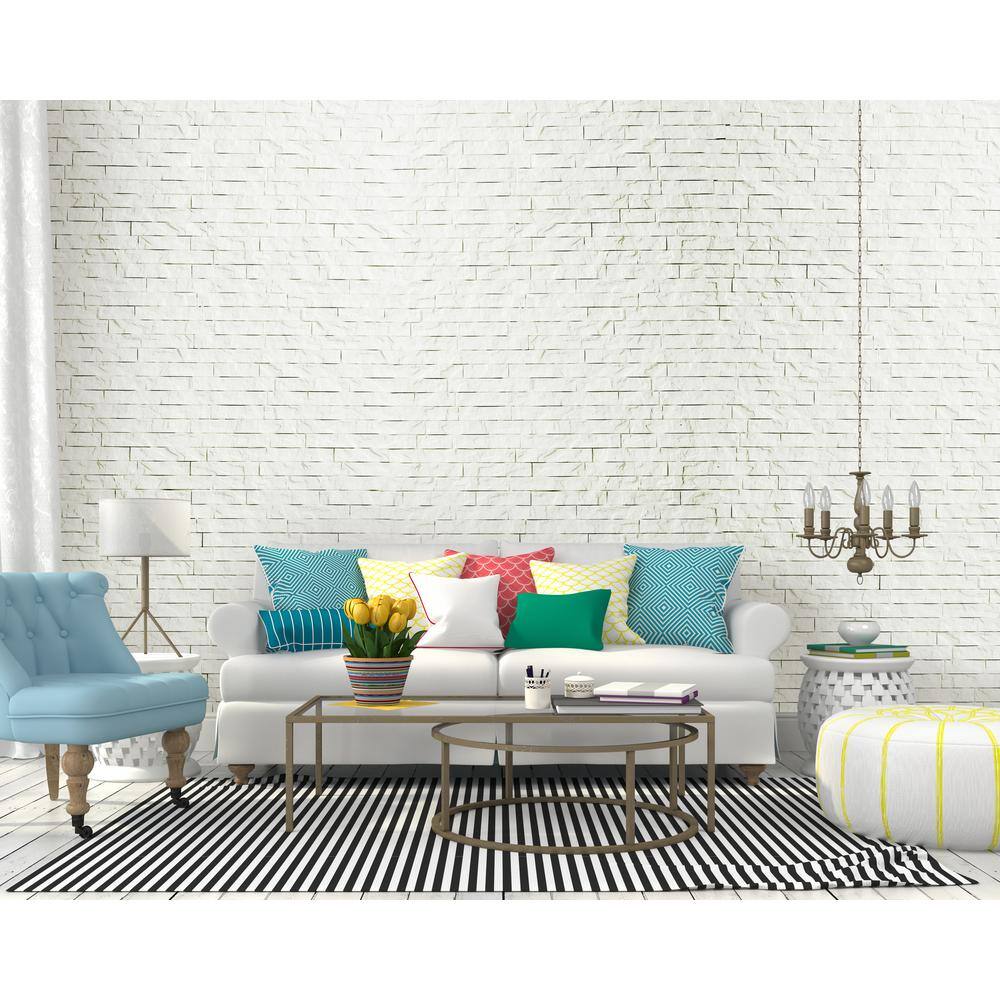 INNOVERA DECOR BY PALRAM 24'' x 24'' Ledge Stone PVC Seamless 3D Wall Panels in White 9-Pieces 704243