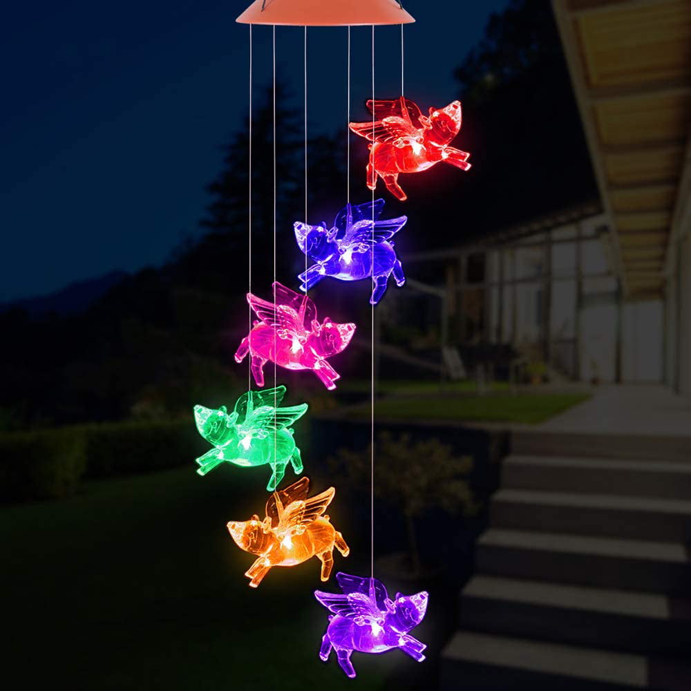 Solar Fly Pigs Wind Chimes， Outdoor Waterproof Mobile Romantic LED Multi Color-Changing Solar Sensor Powered Pig Wind Chimes Lights for Home， Yard， Night Garden， Party， Valentines Gift