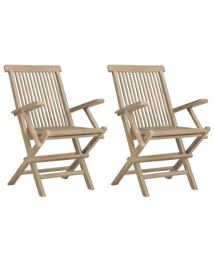 vidaXL Folding Patio Chairs 2 pcs Gray 22x24x35 Solid Wood Teak