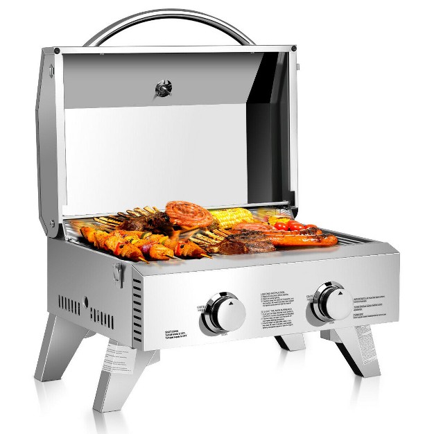 Costway 2 Burner Portable Bbq Table Top Propane Gas Grill Stainless Steel