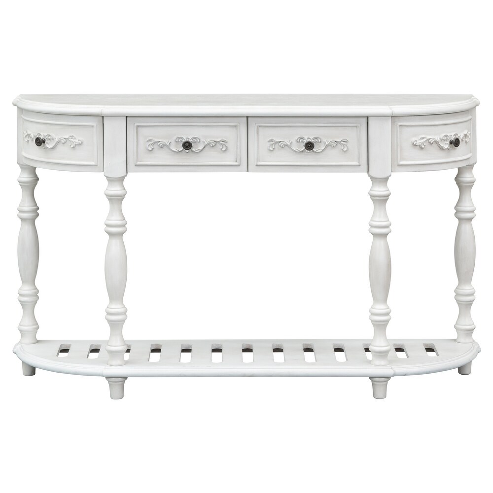 Wood Console Table Accent Sofa Table w/ Storage Shlef  Antique White