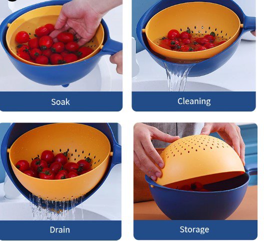 Double Drain Basket Bowl Kitchen Plastic Washing Storage Basket Strainers Bowls