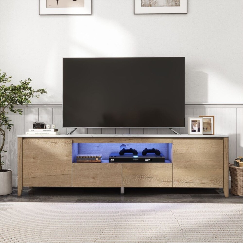 Modern Side Cabinet TV Stand 2 Drawer 2 Door LED Living Room Bedroom