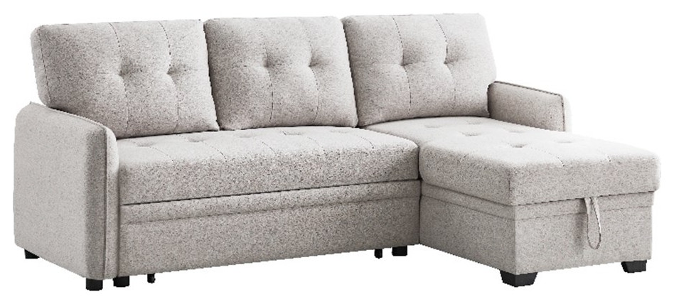 Infini Reversible Fabric Sleeper Sofa  ampStorage Chaise Set in Light Gray   Transitional   Sleeper Sofas   by Homesquare  Houzz