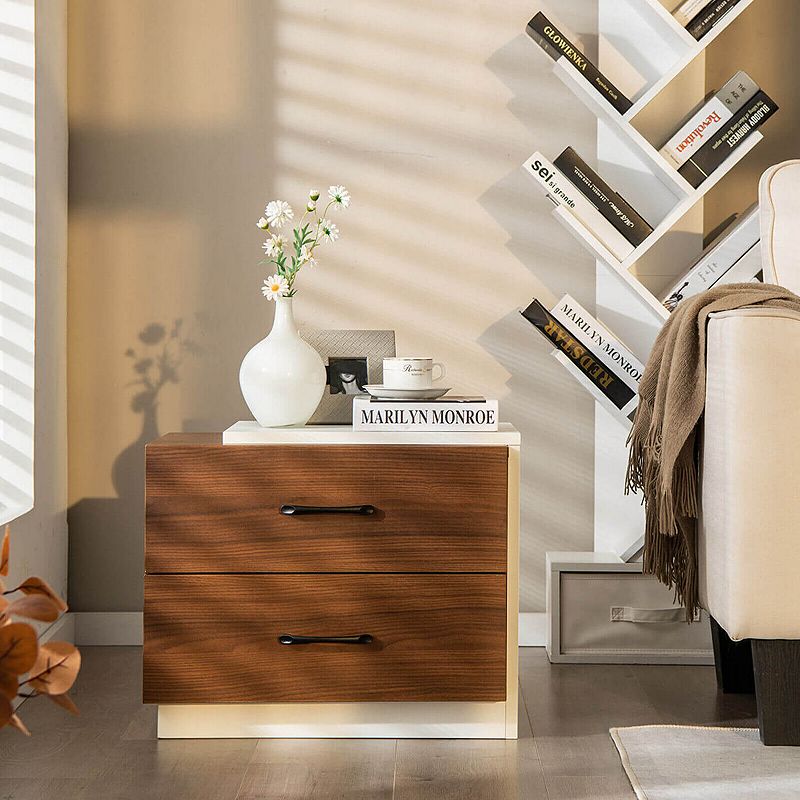 Modern Nightstand with 2 Drawers for Bedroom Living Room-Brown