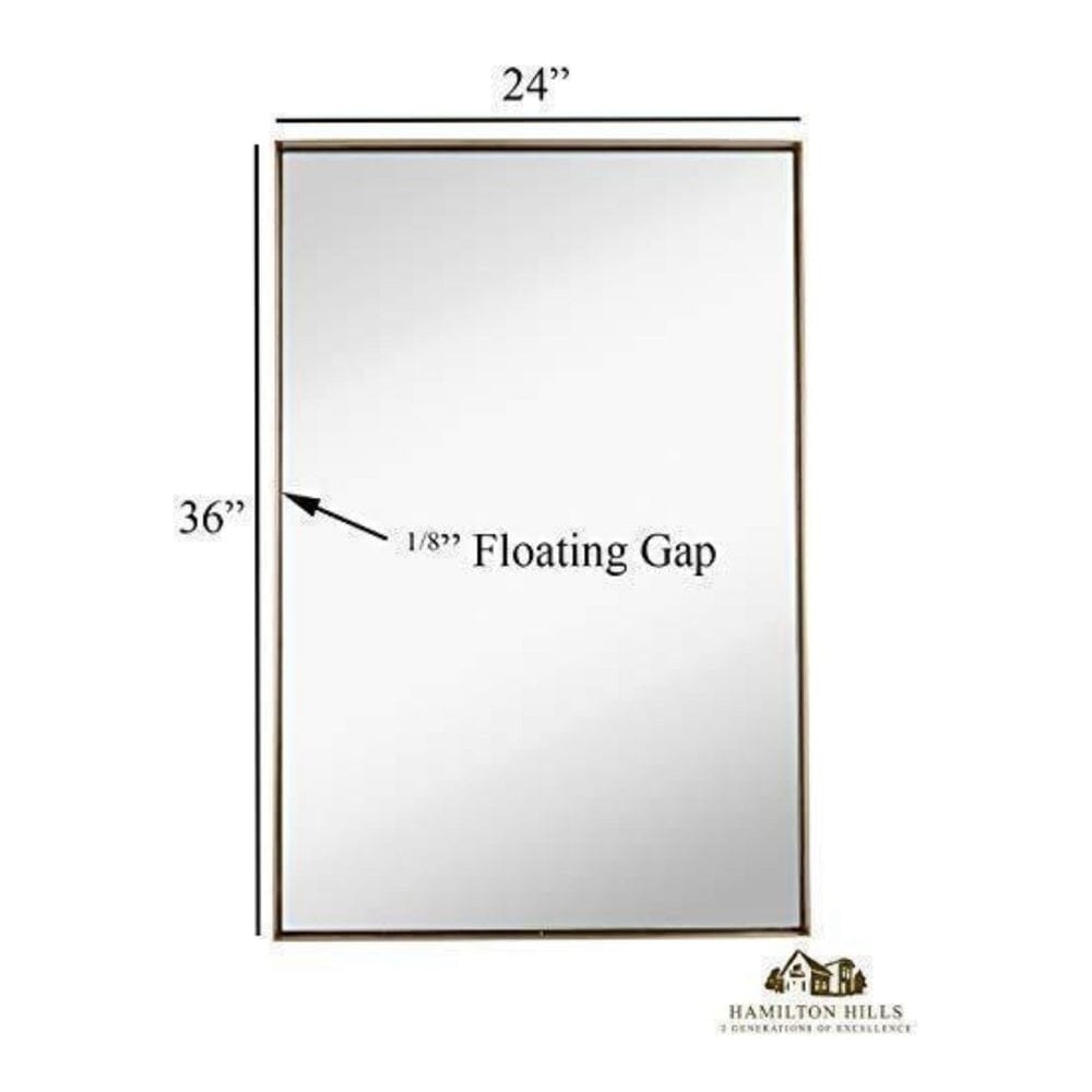 Contemporary Brushed Metal Wall Mirror | Glass Panel Gold Framed Squared Corner Deep Set Design (24