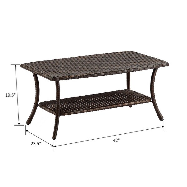 Pocassy Outdoor Wicker Coffee Table with 2Tier Storage Shelf Brown