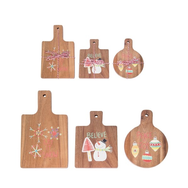 Transpac Wood 8 in. Multicolor Christmas Cheese Boards Set of 3