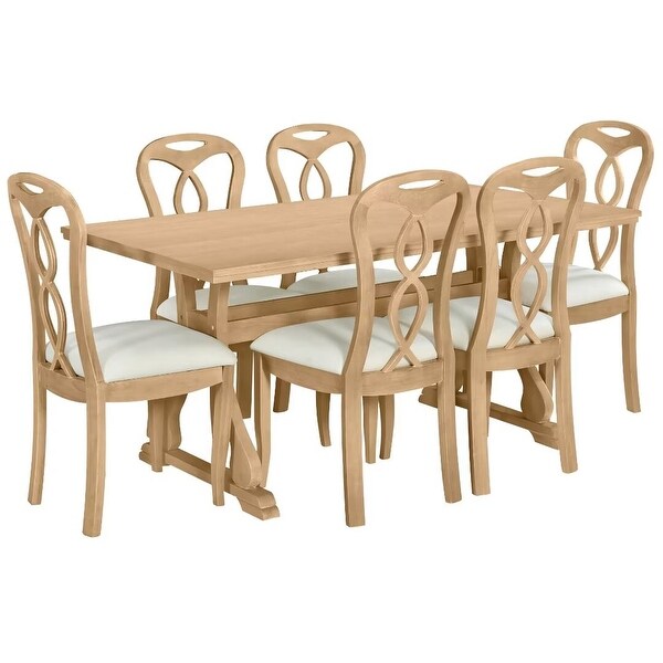 Trestle Dining Table Set with Upholstered Dining Chairs，Smooth Backs