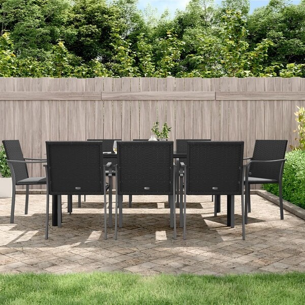 vidaXL Patio Dining Set Table and Chair with Cushions Poly Rattan and Steel