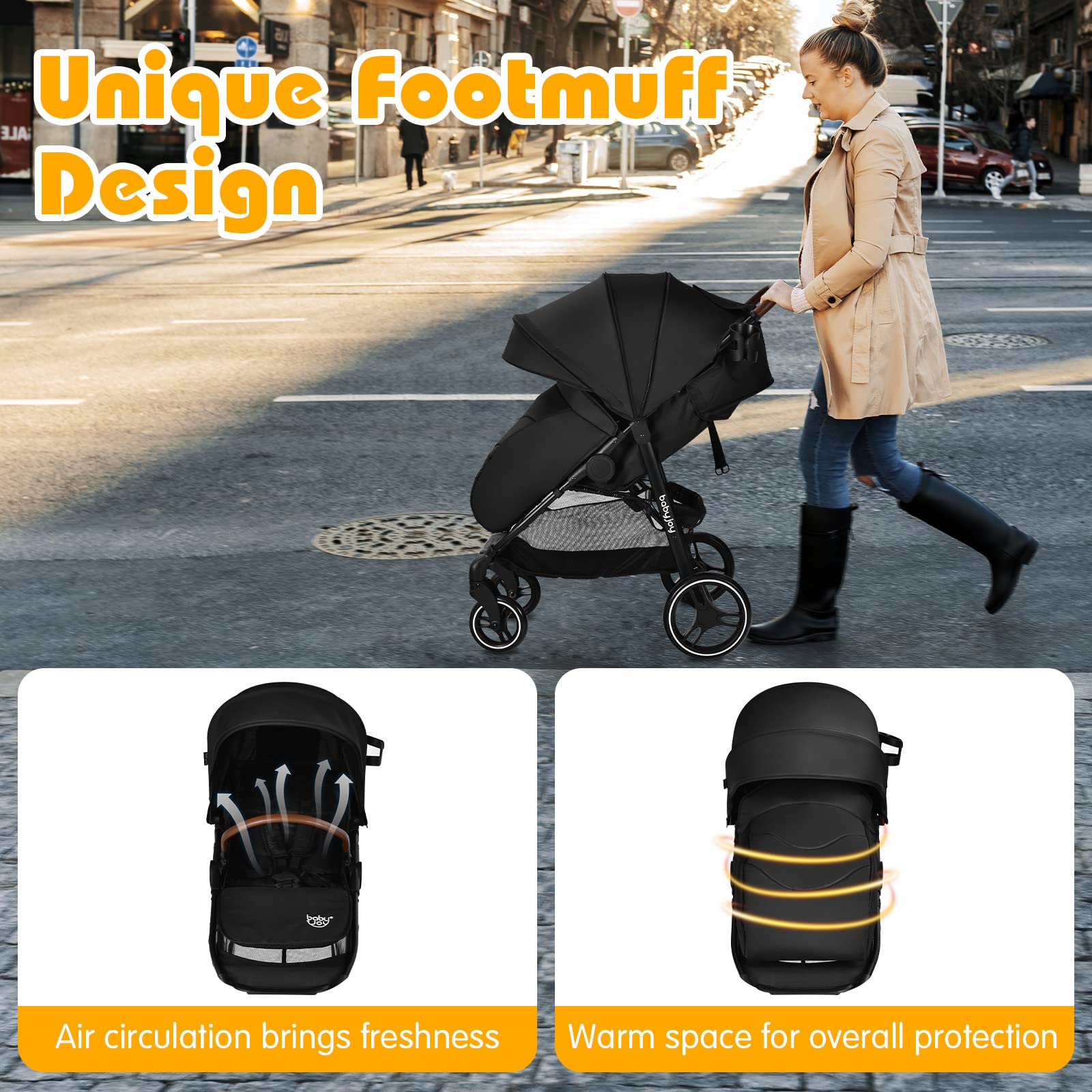 JOY Baby Stroller, High Landscape Infant Carriage Newborn Pushchair with Foot Cover