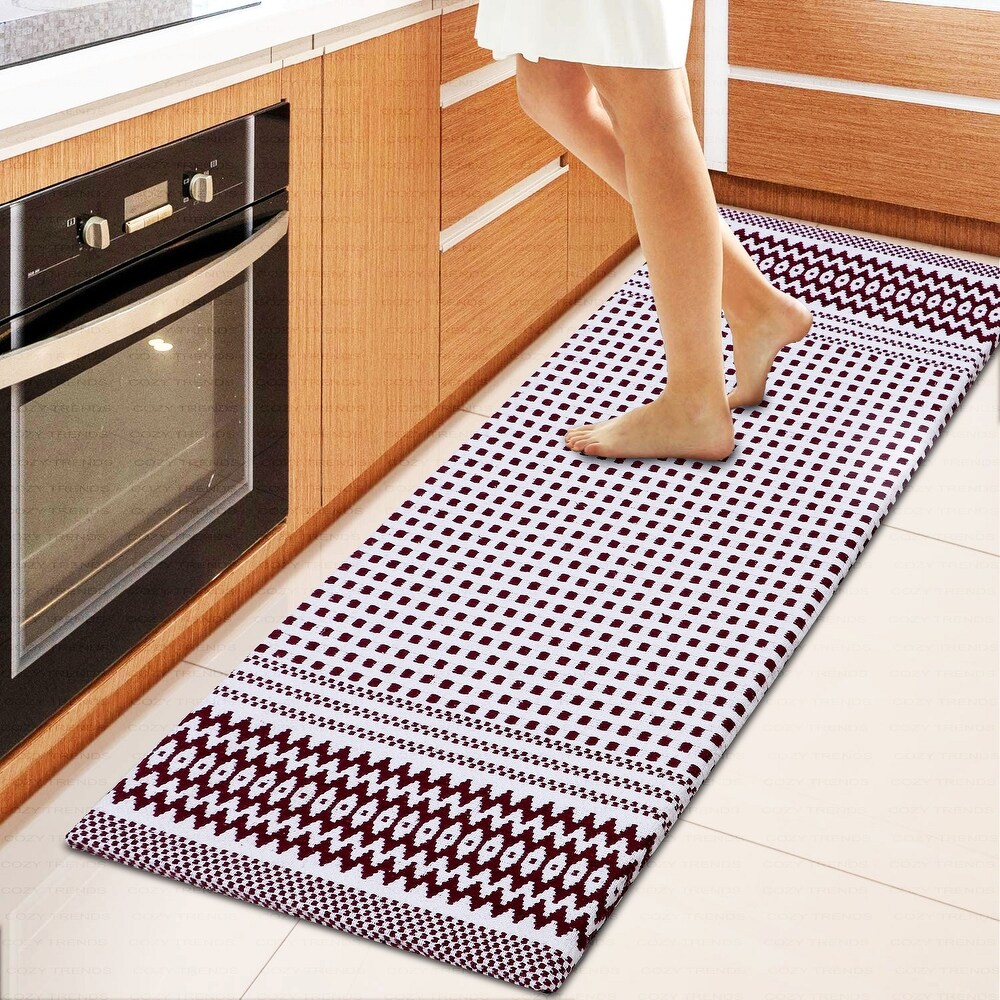 Anti Fatigue Standing Cushioned Kitchen Bath Mats [Set of 2] Woven Cotton  Waterproof  Non Slip  for Office  Sink  Laundry