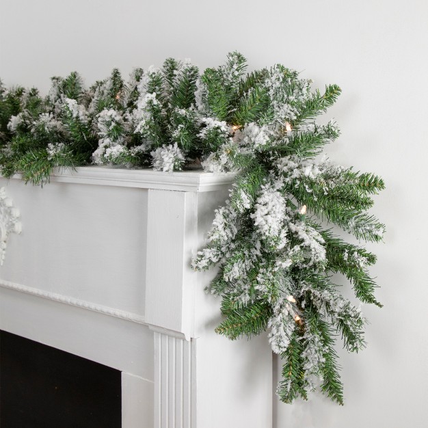 Prelit Snow Mountain Pine Artificial Christmas Garland Clear Lights