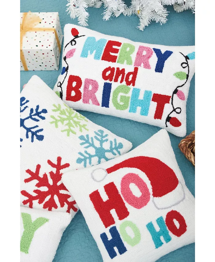 CandF Home Merry And Bright Hooked Christmas Throw Pillow