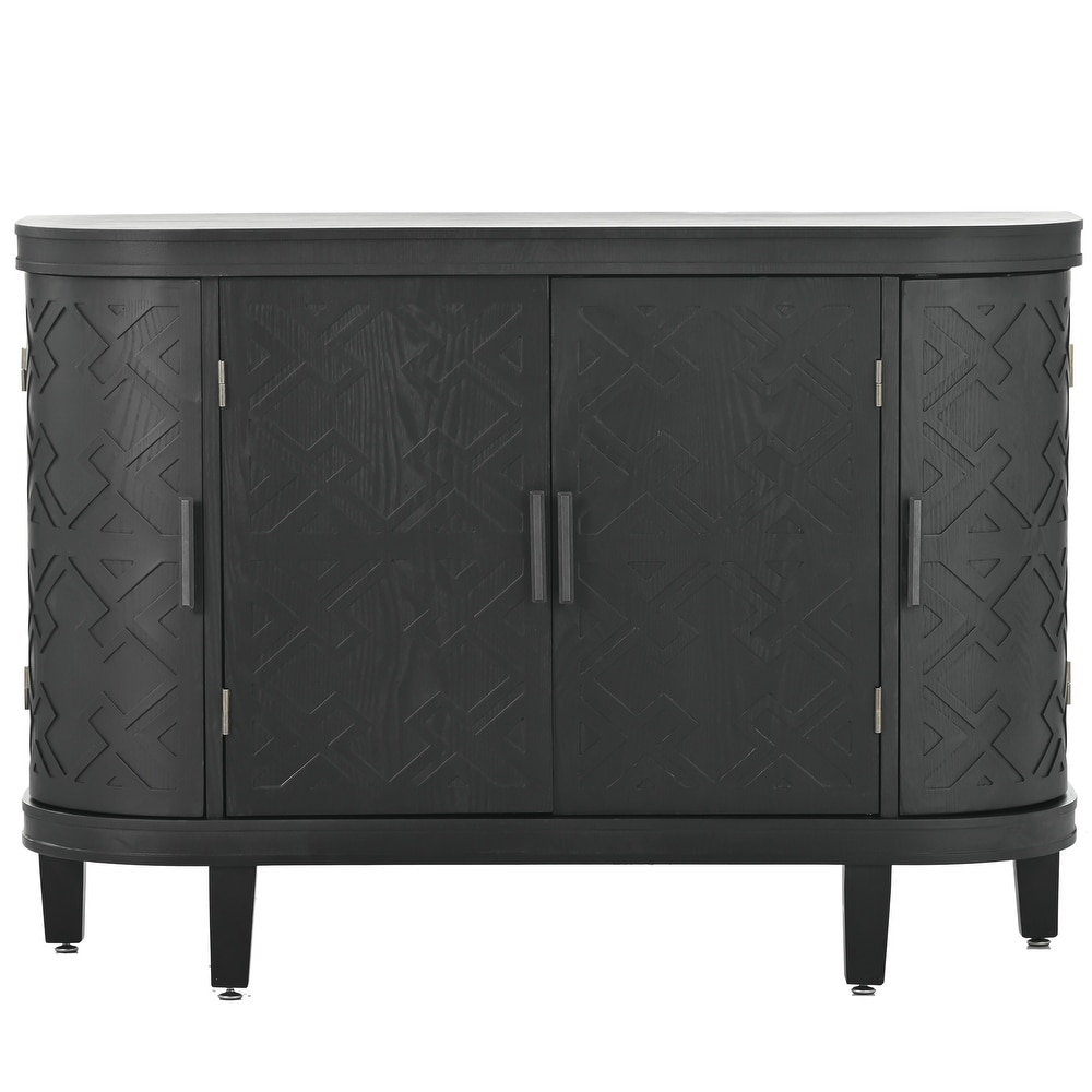 Black Wooden Entryway Storage Cabinet with Antique Pattern Doors