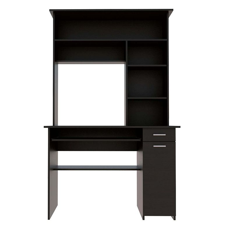 Weston Two Writing Computer Desk， Hutch， Single Drawer and Cabinet， Six Shelves