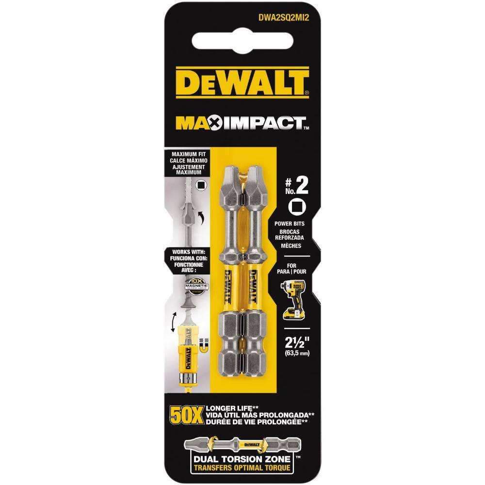 DW MAX Impact 2-12 in. Square 2 Bit (2-Pieces) DWA2SQ2MI2