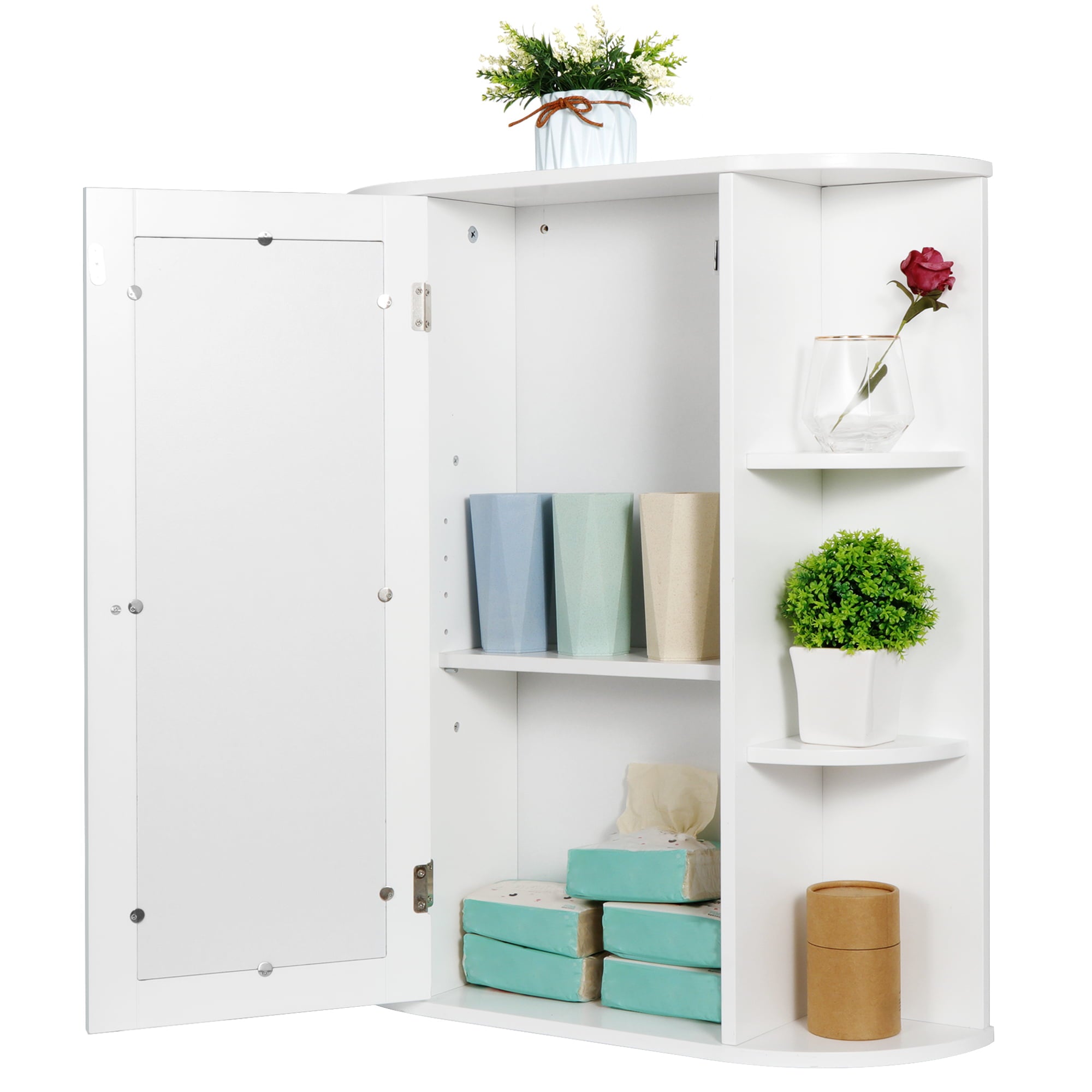 ZENY Home Wall Mount Bathroom Storage Cabinet MDF Medicine Cabinet Multi-Tiers with Mirror