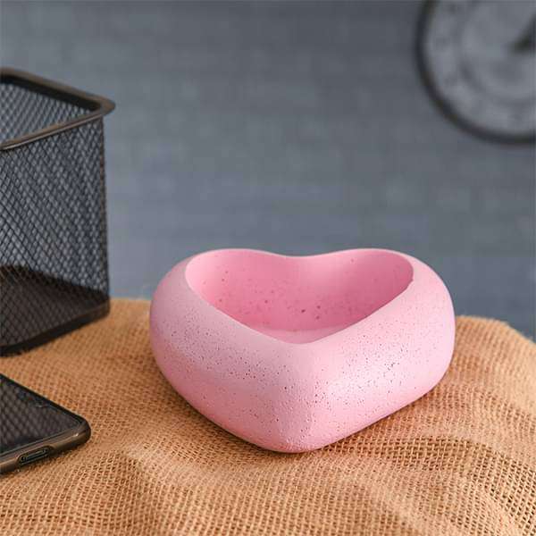 4.7 inch (12 cm) Heart Shape Concrete Pot (Pink)