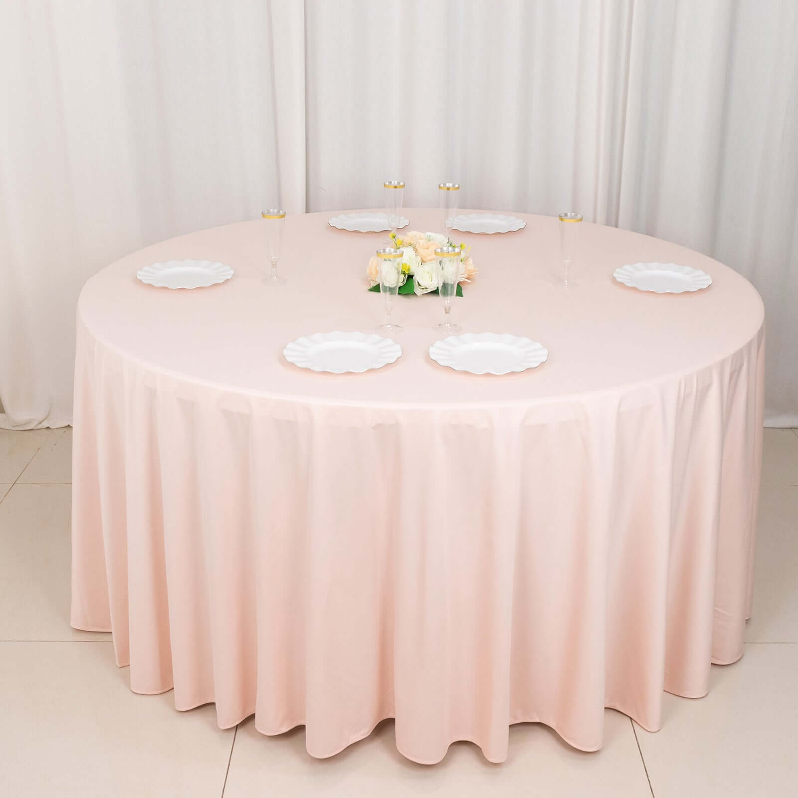 Blush Premium Scuba Round Tablecloth, Wrinkle Free Polyester Seamless Tablecloth 120