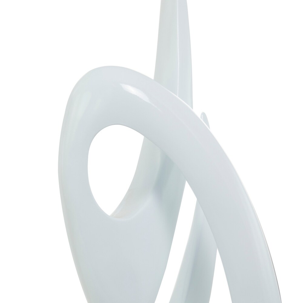 White Polystone Swirl Abstract Sculpture with Black Base