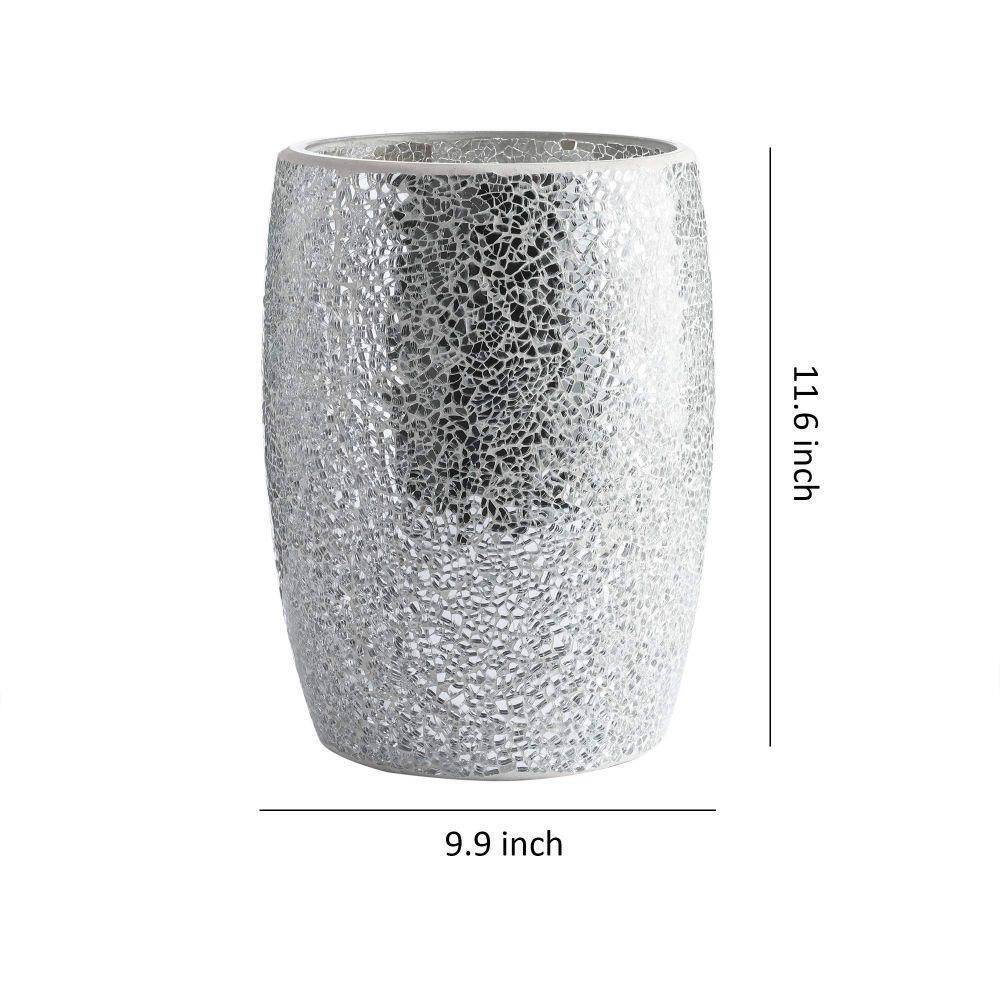 Dracelo Shiny Glass Bathroom Wastebasket in Silver B07K3XB325