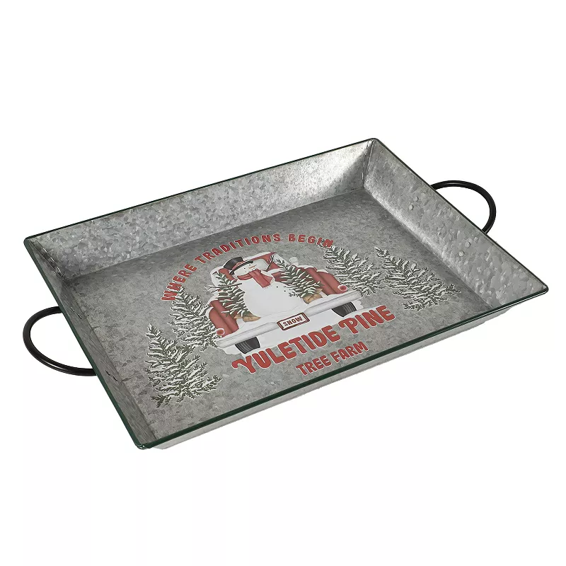 St. Nicholas Square? Snowman Galvanized White Washed Tray