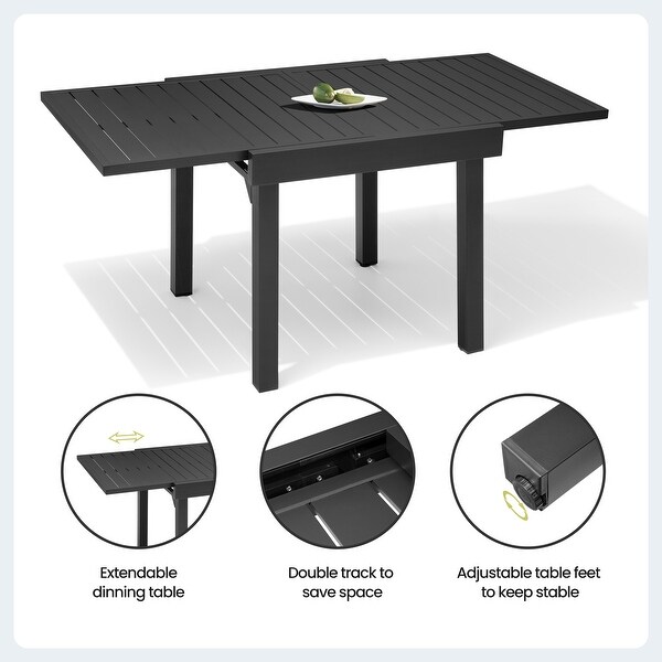 Outdoor Expandable Aluminum Dining Table with Leaf Extension