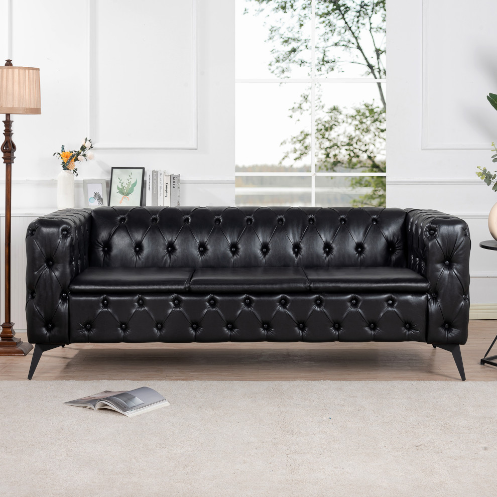 Gewnee 84.06 quotWidth Traditional Square Arm Removable Cushion 3 Seater Sofa   Modern   Sofas   by GEWNEE INC  Houzz