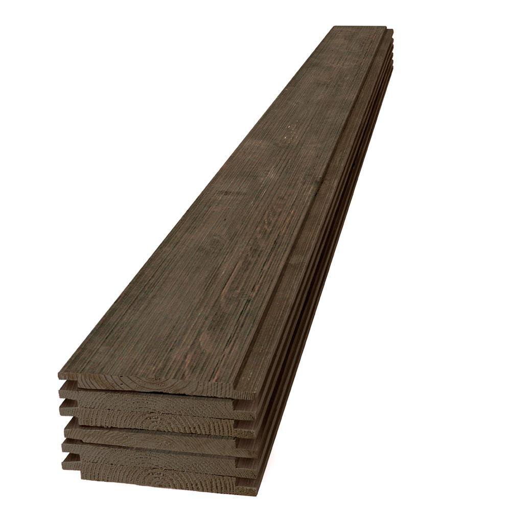 UFP-Edge 1 in. x 8 in. x 6 ft. Barn Wood Dark Brown Pine Shiplap Board (6-Pack) 326266