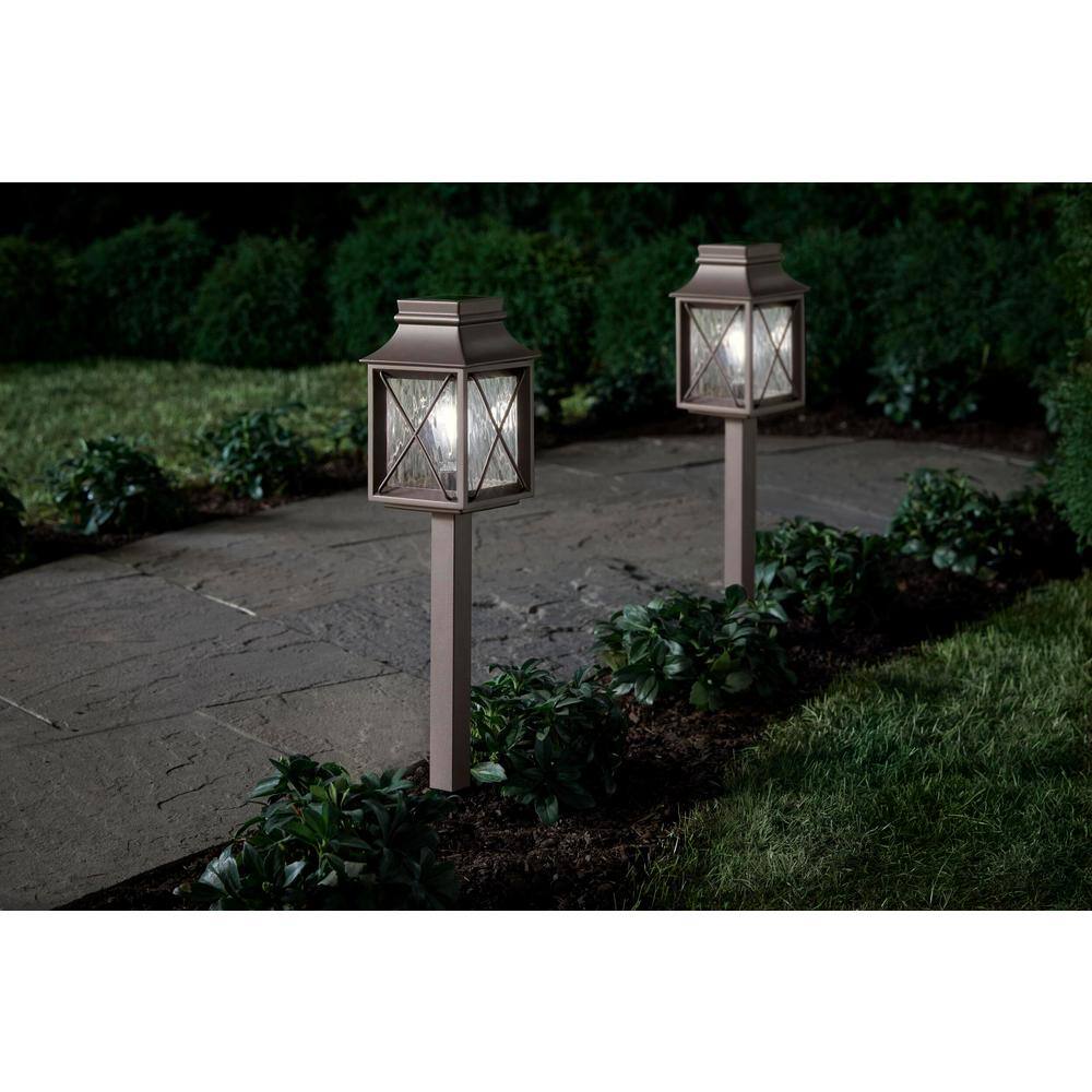 Hampton Bay Valdosta Solar Bronze LED Path Light 15 Lumens Vintage Bulb with Water Glass Lens (2-Pack) C6100-02