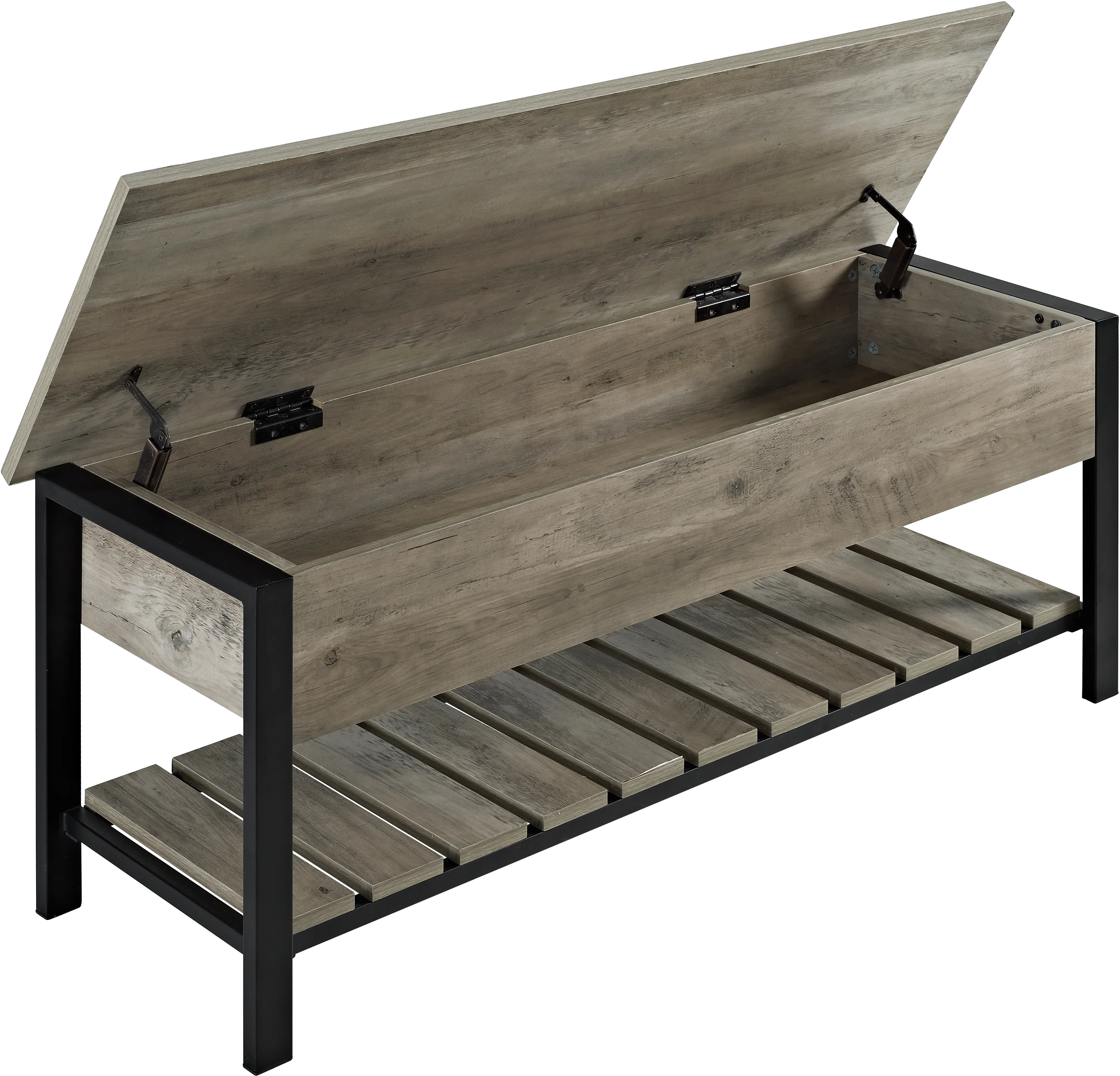 Open-Top Gray Wash Storage Bench with Shoe Shelf - Walker Edison