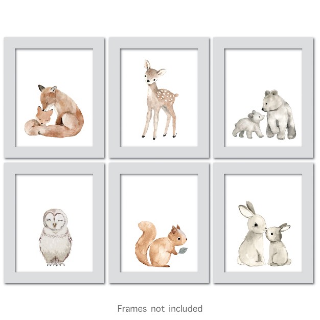 Lambs amp Ivy Watercolor Woodland Animals 6 piece Unframed Nursery Wall Art Decor