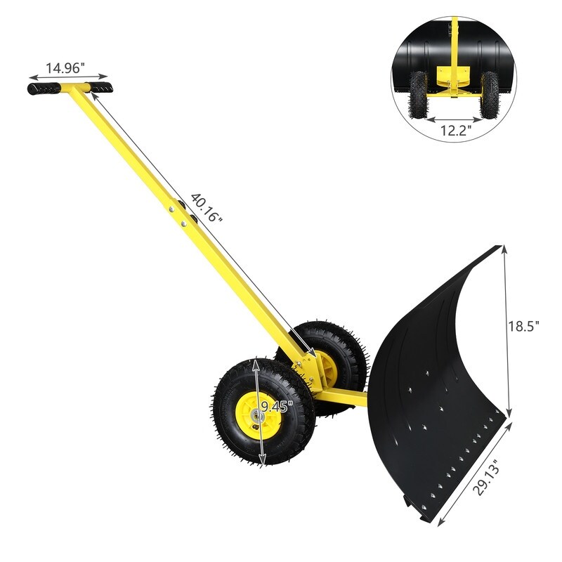 Heavy Duty Rolling Snow Pusher with Wheels and Adjustable Handle   Snow Pusher