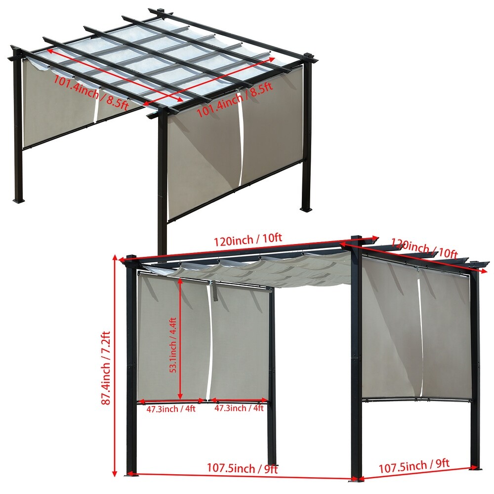 Aoodor 10 x 10 ft Outdoor Pergola with Retractable Canopy  Aluminum Frame  4 Pieces Patio Sun Shade Shelter