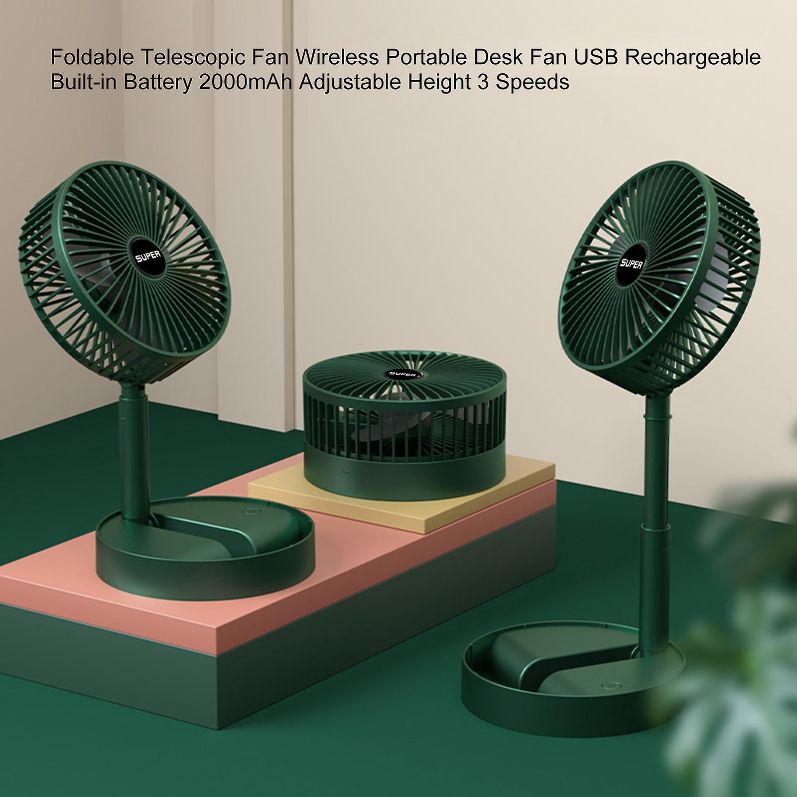 Foldable Telescopic Fan Wireless Portable Desk Fan Usb Rechargeable Built-in Battery 2000mah Adjustable Height 3 Speeds For Outdoor Household Adjustab