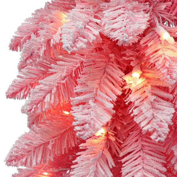 Puleo International 4 ft. Prelit Pink Flocked Alpine Pencil Tree