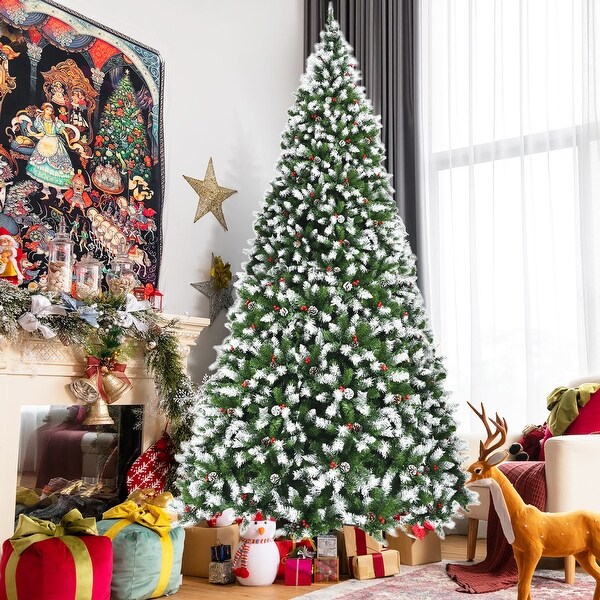 Costway 6ft/7.5ft/9ft Prelit Snowy Christmas Tree 818/1398/2058 Tips