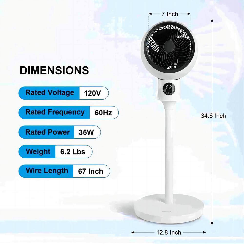 dubbin 7 in.. Stand Fan Oscillation 70 Pedestal Fan 3 Speeds 15H Timing LED Display for Indoor White (1-Pack) FXFAN-7014