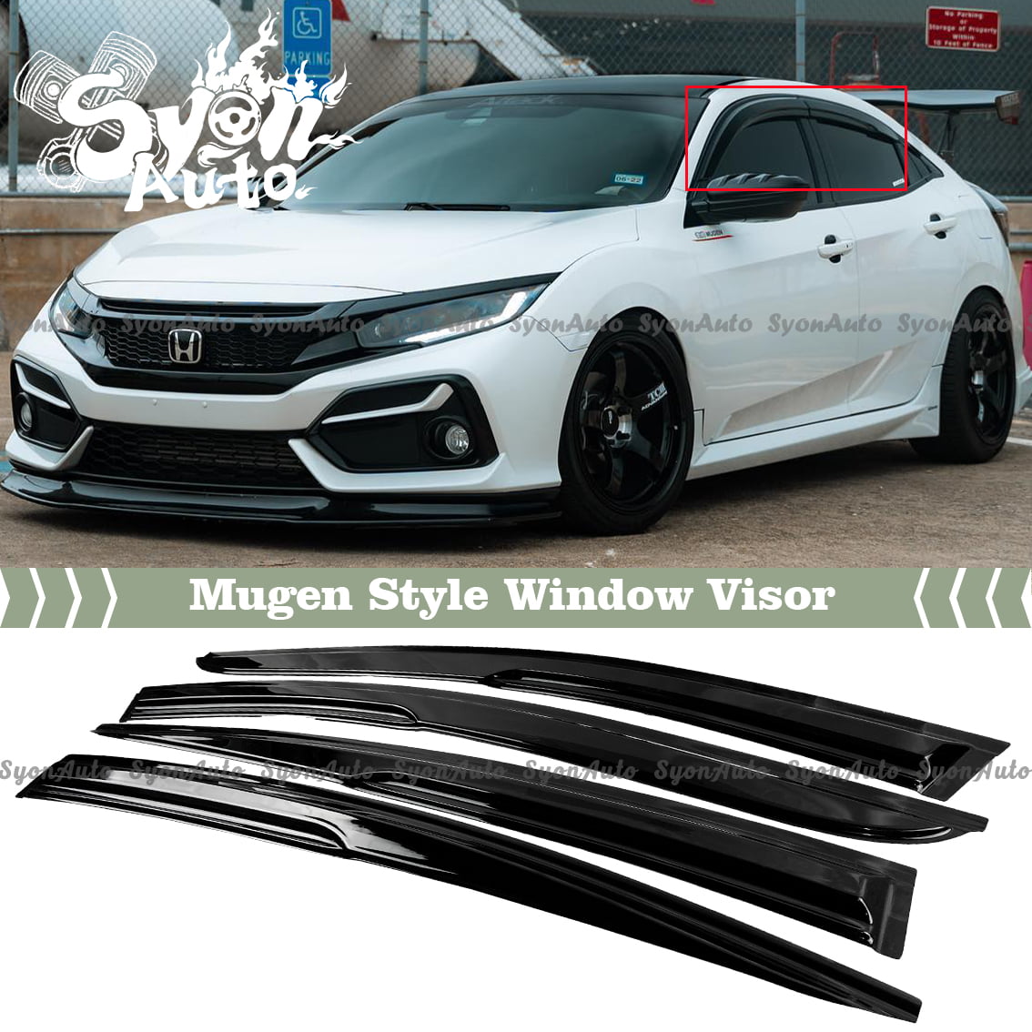 FITS 2016-2021 HONDA CIVIC HATCHBACK JDM MUGEN STYLE WINDOW VISOR RAIN GUARD DEFLECTOR VENT